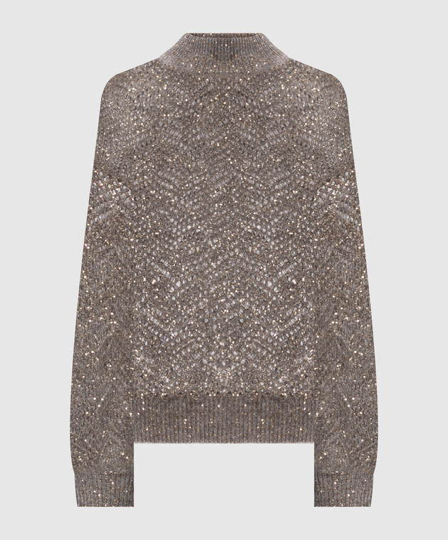 Brunello Cucinelli Серый ажурный свитер с шерстью MRG562504