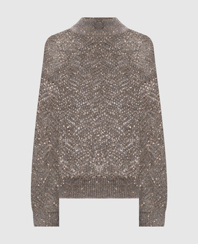 Brunello Cucinelli Сірий ажурний светр з вовною MRG562504