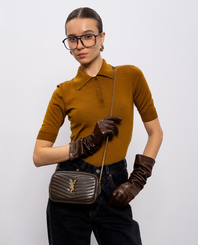 Saint Laurent Кожаная сумка кросс-боди MINI LOU цвета хаки 748849DV707