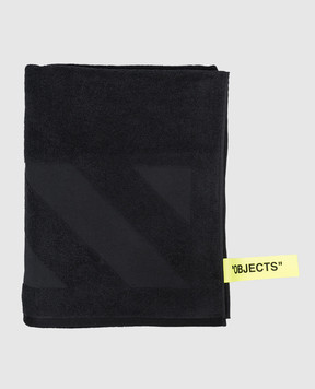 Off-White Черное махровое полотенце с принтом OHZB027T25FAB002