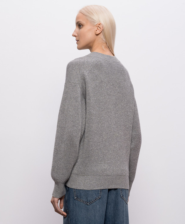 Brunello Cucinelli Сірий пуловер з кашеміром з люрексом M1E224722P зображення 4