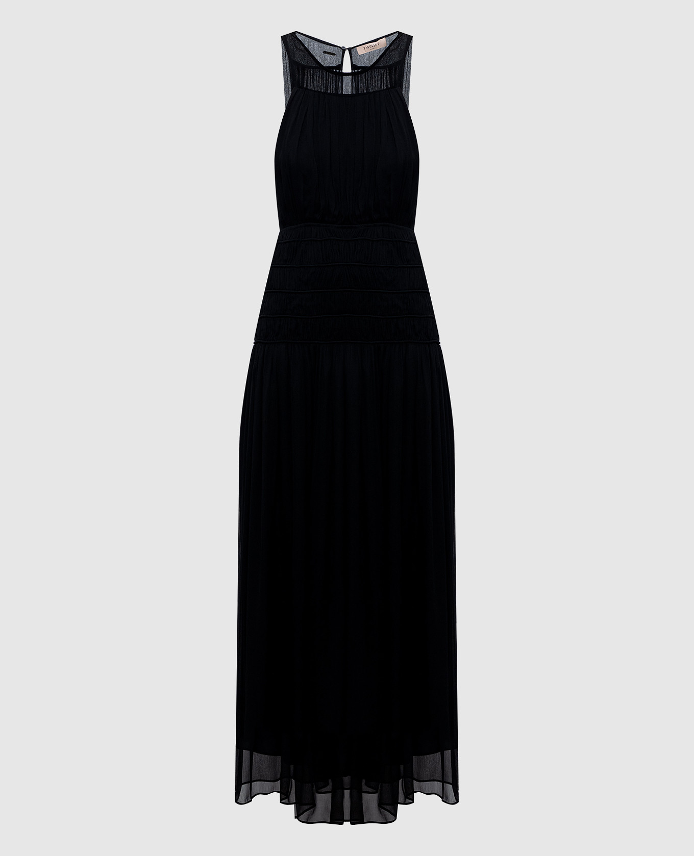 Черное платье макси с драпировкой