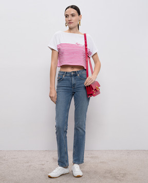 Balmain Белая укороченная футболка в полоску GF1EE150GF53