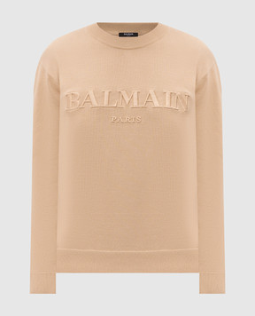 Balmain Бежевый джемпер с вышивкой логотипа HH1KD185KK24