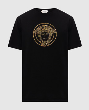 Versace Чорна футболка з вишивкою Medusa 10264521A18773