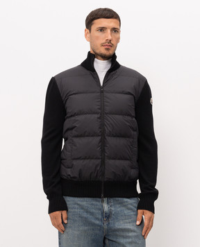 Moncler Черная комбинированная куртка с шерстью L20919B00027M1131