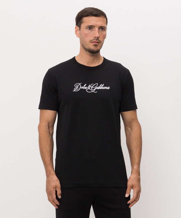 Dolce&Gabbana Черная футболка с контрастной вышивкой логотипа G8PT1ZG7P9K изображение 3