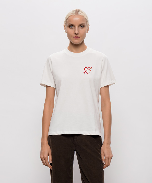Dondup Футболка цвета айвори с вышивкой логотипа DS090JF0371DNC7 изображение 3