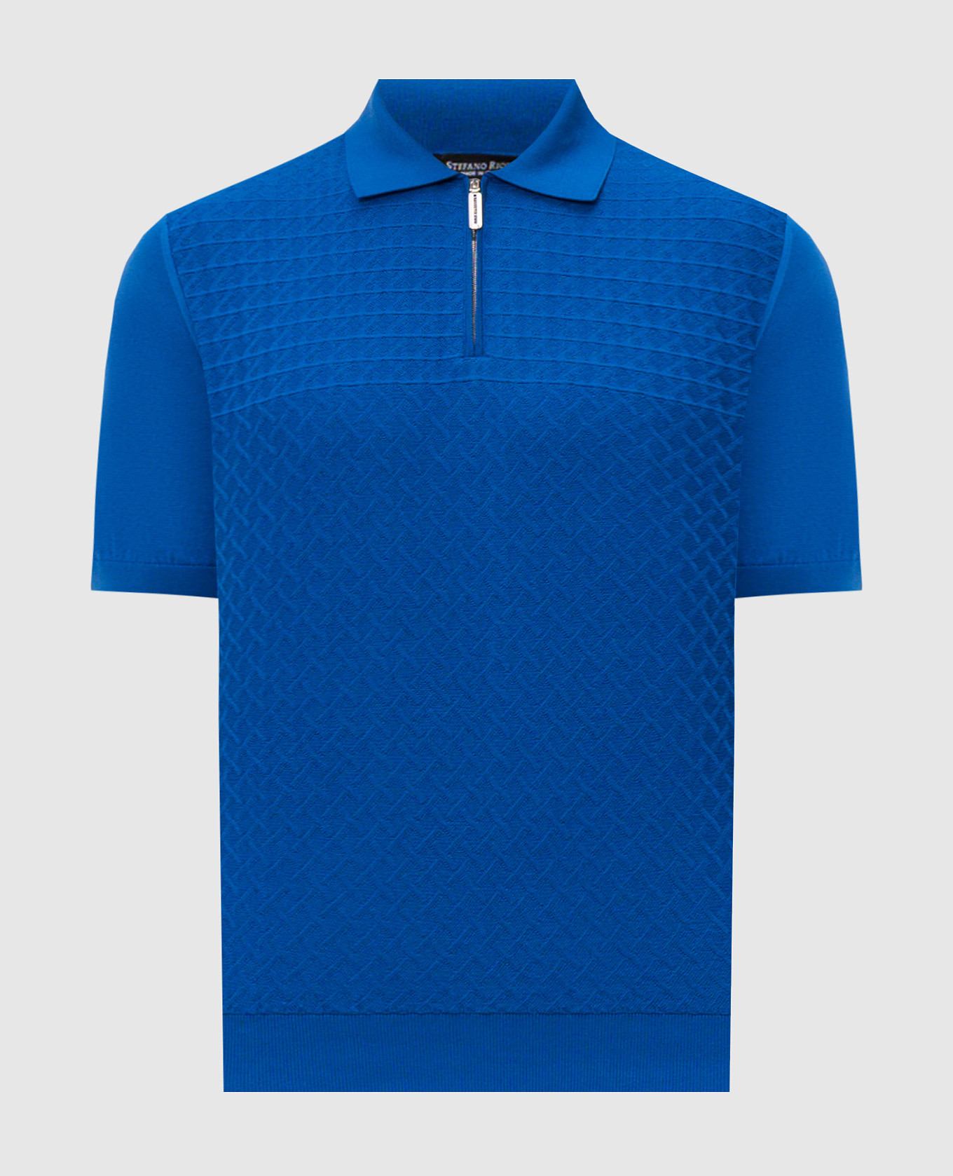 Синее поло в тканый геометрический узор