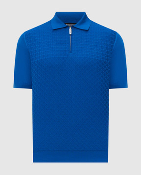 Stefano Ricci Синє поло в тканий геометричний візерунок K212039P31F26195