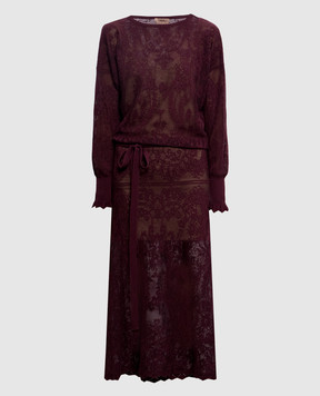 Twinset Бордовое ажурное платье в узор 262TF3033