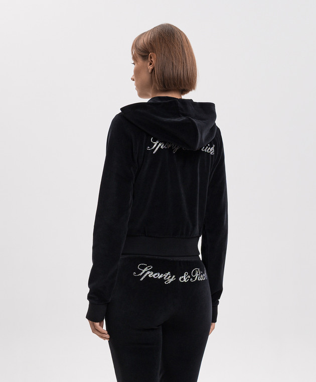 Sporty & Rich Черная велюровая спортивная куртка CA04471326BA01 изображение 4