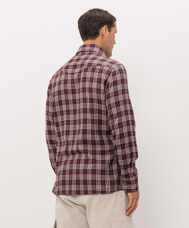 Brunello Cucinelli Бордовая рубашка в клетку на кнопках MY6554008 изображение 4