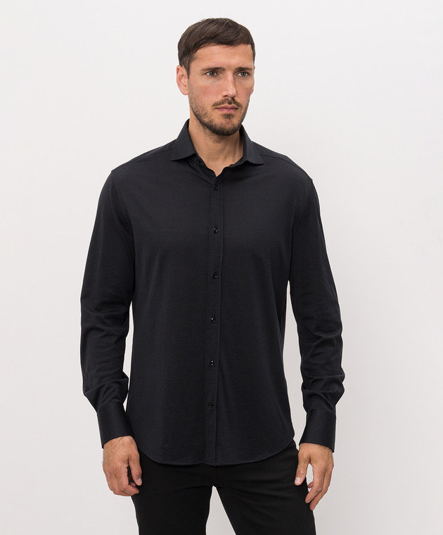Brunello Cucinelli Черная рубашка с шелком MH8366686 изображение 3