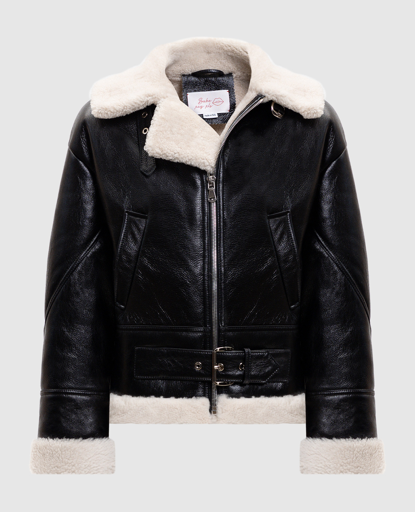 

Черная кожаная дубленка, Черный, Дубленки