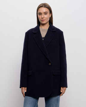 Brunello Cucinelli Голубое двубортное пальто из шерсти и кашемира MD5327309P