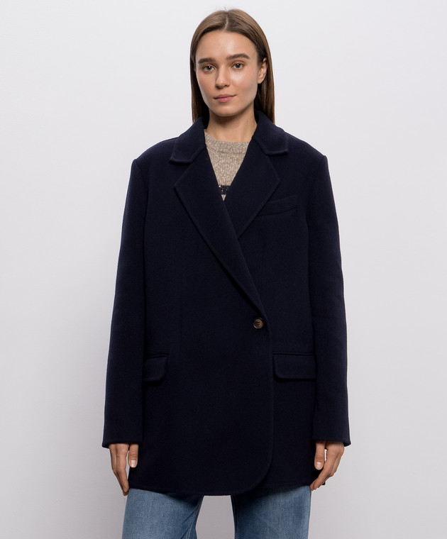 Brunello Cucinelli Синє двобортне пальто з вовни і кашеміру MD5327309P зображення 3