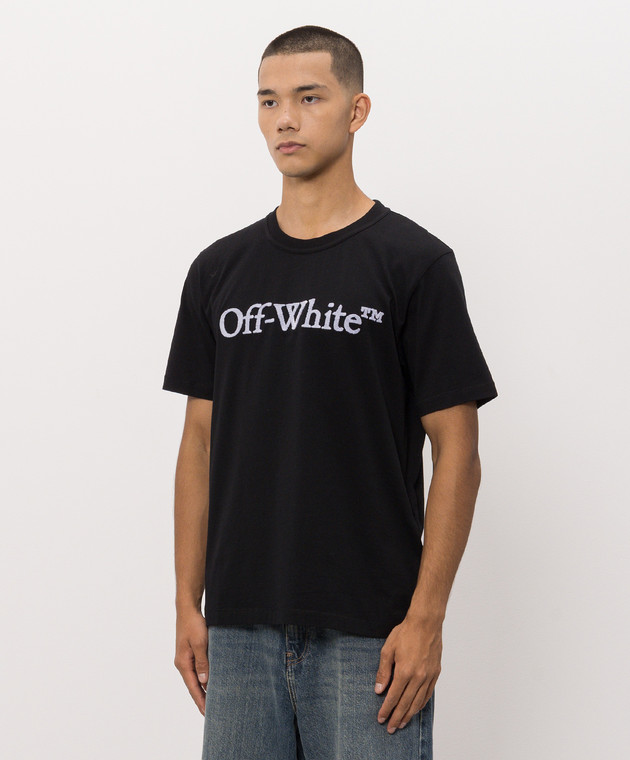 Off-White Черная футболка с фактурным логотипом 44MAA16MF26J005 изображение 3