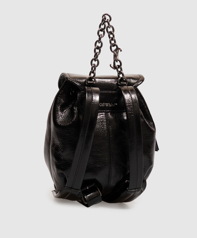 Off-White Черный кожаный глянцевый рюкзак Dumbo OWWNB07F26LT01 изображение 3