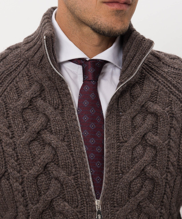 Brunello Cucinelli Бордовый галстук из шелка в узор MI8850018 изображение 2