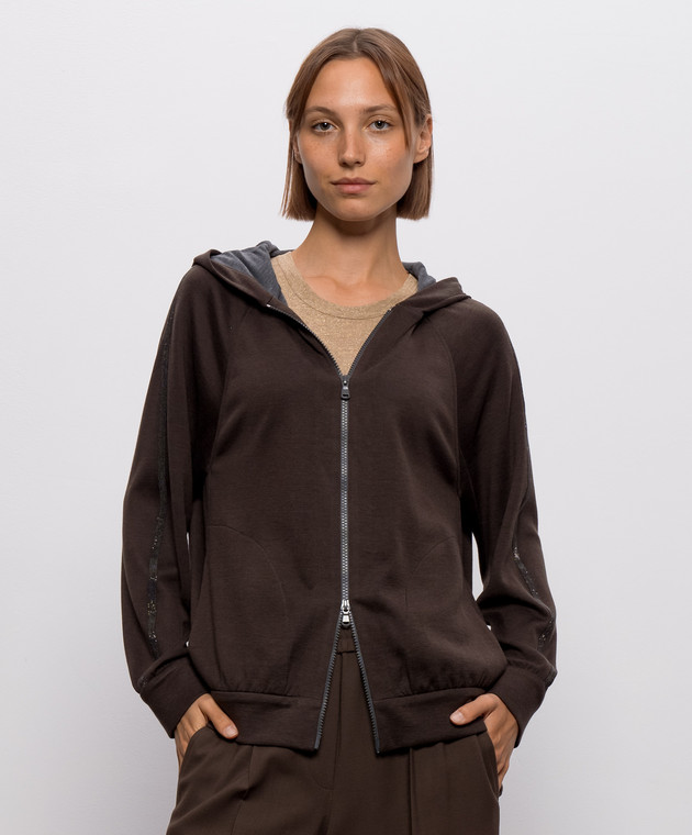 Brunello Cucinelli Коричнева спортивна куртка з ланцюжком моніль MP828SM606 зображення 2
