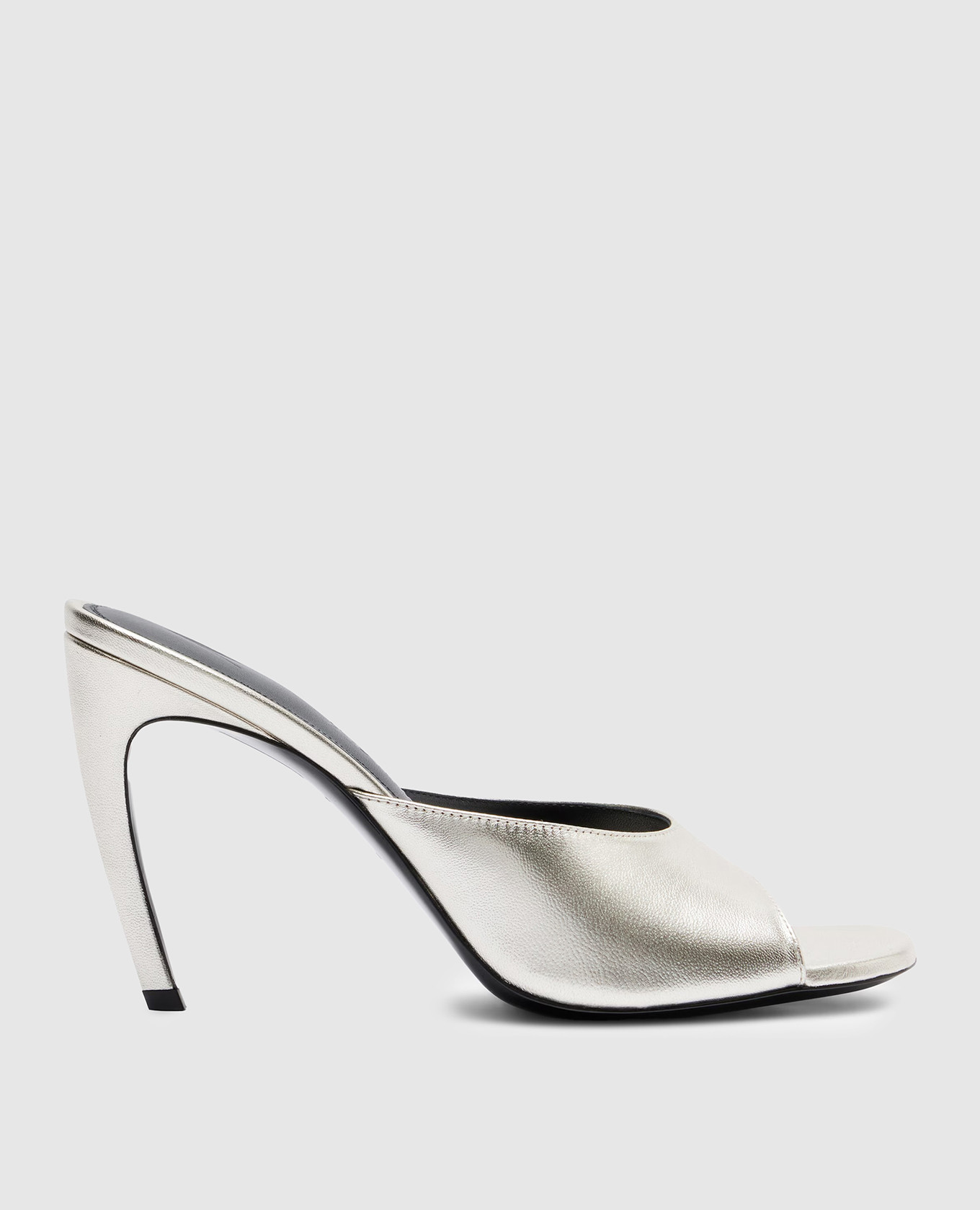 

Серебристые кожаные мюли, Серебристый, Мюли