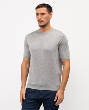 Stefano Ricci Сіра меланжева футболка із шовку з вишивкою логотипа K616215G10F26101