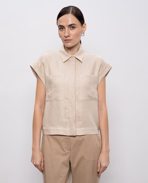Peserico Бежева сорочка з льону з відворотами S0316602606