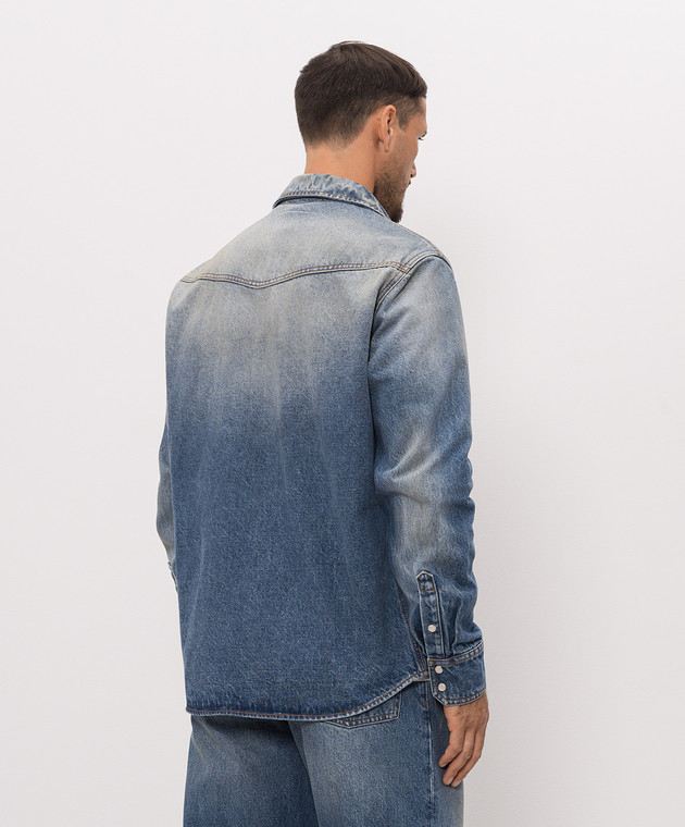 Maison Margiela MM6 Синяя джинсовая рубашка с принтом логотипа SH0DT0053M30058 изображение 4