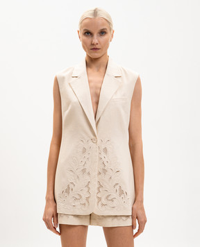 Twinset Бежевий жилет з льоном з вишивкою рішельє 261TP2314
