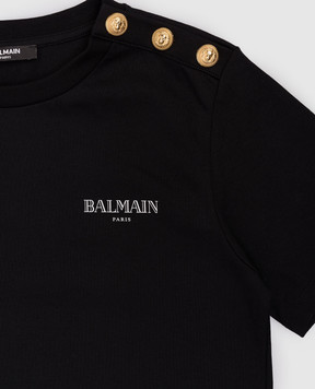 Balmain Дитяча чорна футболка з принтом логотипа BY8Q21Z36721214