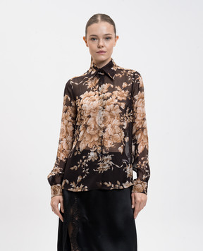 Dolce&Gabbana Коричневые блузки из шелка в цветочный принт F5R64TIS1ZO