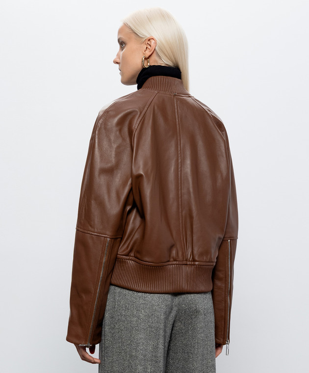 Max Mara Sportmax Коричневий шкіряний бомбер AMOUR SPXAMOUR зображення 4