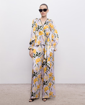 Christy Lynn Фіолетова блуза на запах із шовку в принт CLB405F10