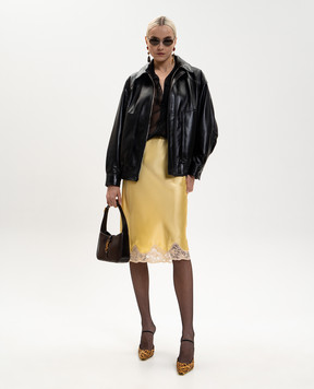 Saint Laurent Желтая юбка из шелка с кружевом 851414Y7G27