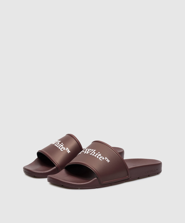 Off-White Бордові слайдери з фактурним логотипом OF06097601 зображення 2