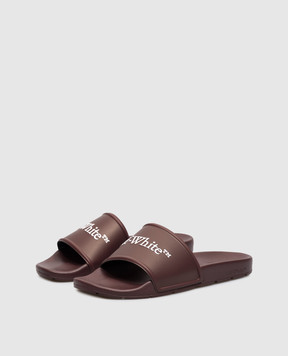 Off-White Бордові слайдери з фактурним логотипом OF06097601
