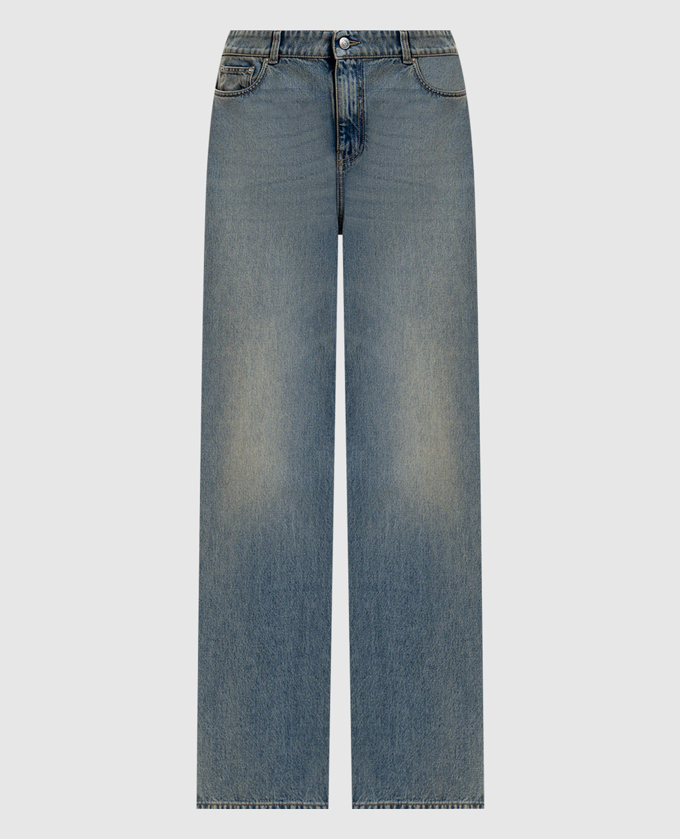 

Голубые джинсы с эффектом потертости, Голубой, Широкие джинсы