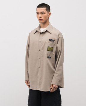 Maison Margiela MM6 Бежевая рубашка с шерстью с брендовыми нашивками SH0DT0040M35733