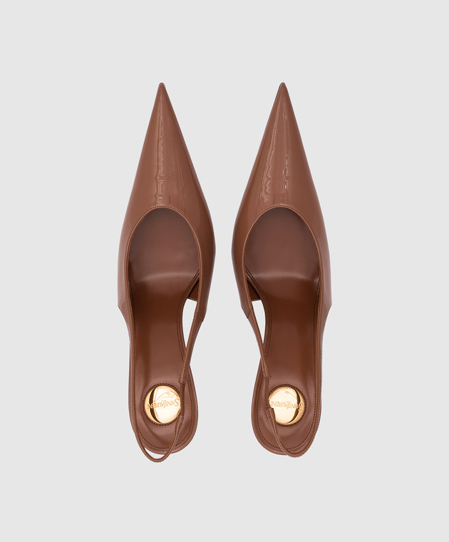 Saint Laurent Коричневые кожаные лакированные слингбеки GUERMANTES 870505AAD60 изображение 4