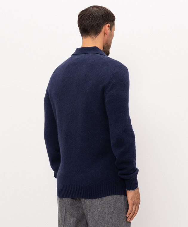 Brunello Cucinelli Синее поло с шерстью альпаки и кашемиром MTF709905 изображение 4