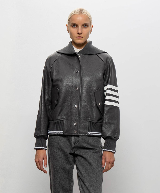 Thom Browne Серая кожаная куртка FOR133XL0149 изображение 3