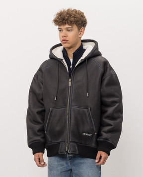 Off-White Черная дубленка с капюшоном 44MJL007F26L001