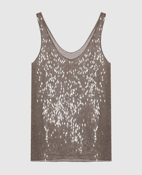 Brunello Cucinelli Коричневий топ із шовку з паєтками MF940HW310