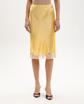 Saint Laurent Желтая юбка из шелка с кружевом 851414Y7G27