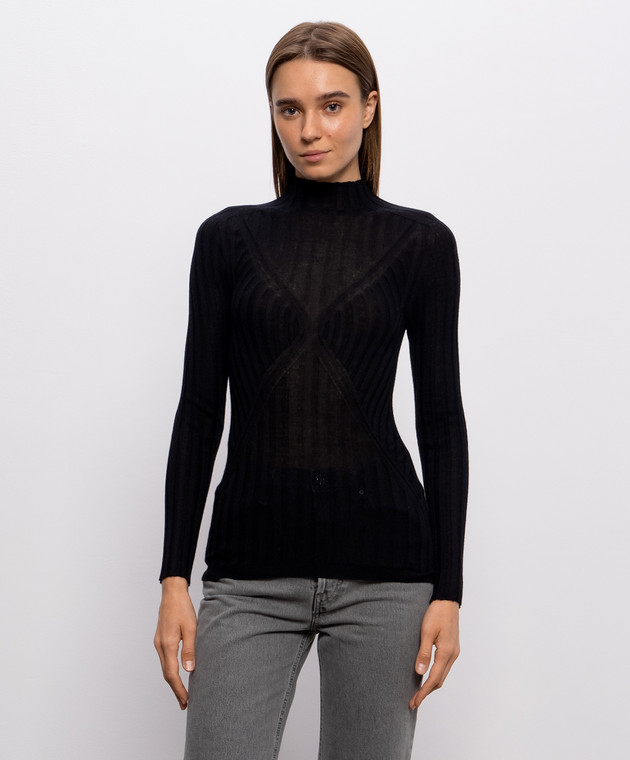 Jil Sander Черный гольф с кашемиром и шелком в рубчик J02GP0270J13289 изображение 3