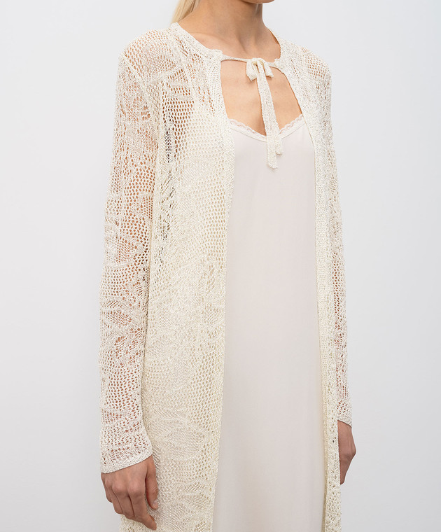 Fabiana Filippi Ажурний подовжений кардиган кольору айворі з паєтками MAD276F507D864 зображення 5