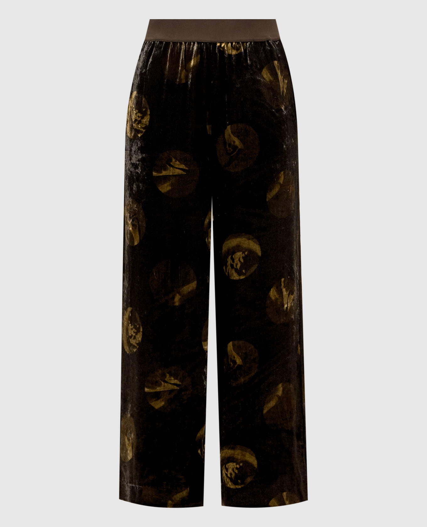 Оксамитові штани кольору хакі зі шовком