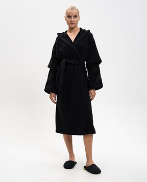 Off-White Чорний махровий халат у візерунок OHZB012T25FAB001