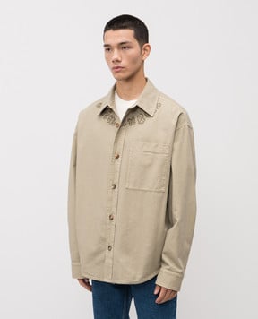 Palm Angels s Рубашка цвета хаки с логотипом PMES043S25FAB001